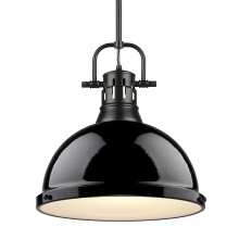 Golden 3604-L BLK-BK - Yep by Golden Lighting Duncan 1-light 14in Rod Hung Pendant in Matte Black and Black shade